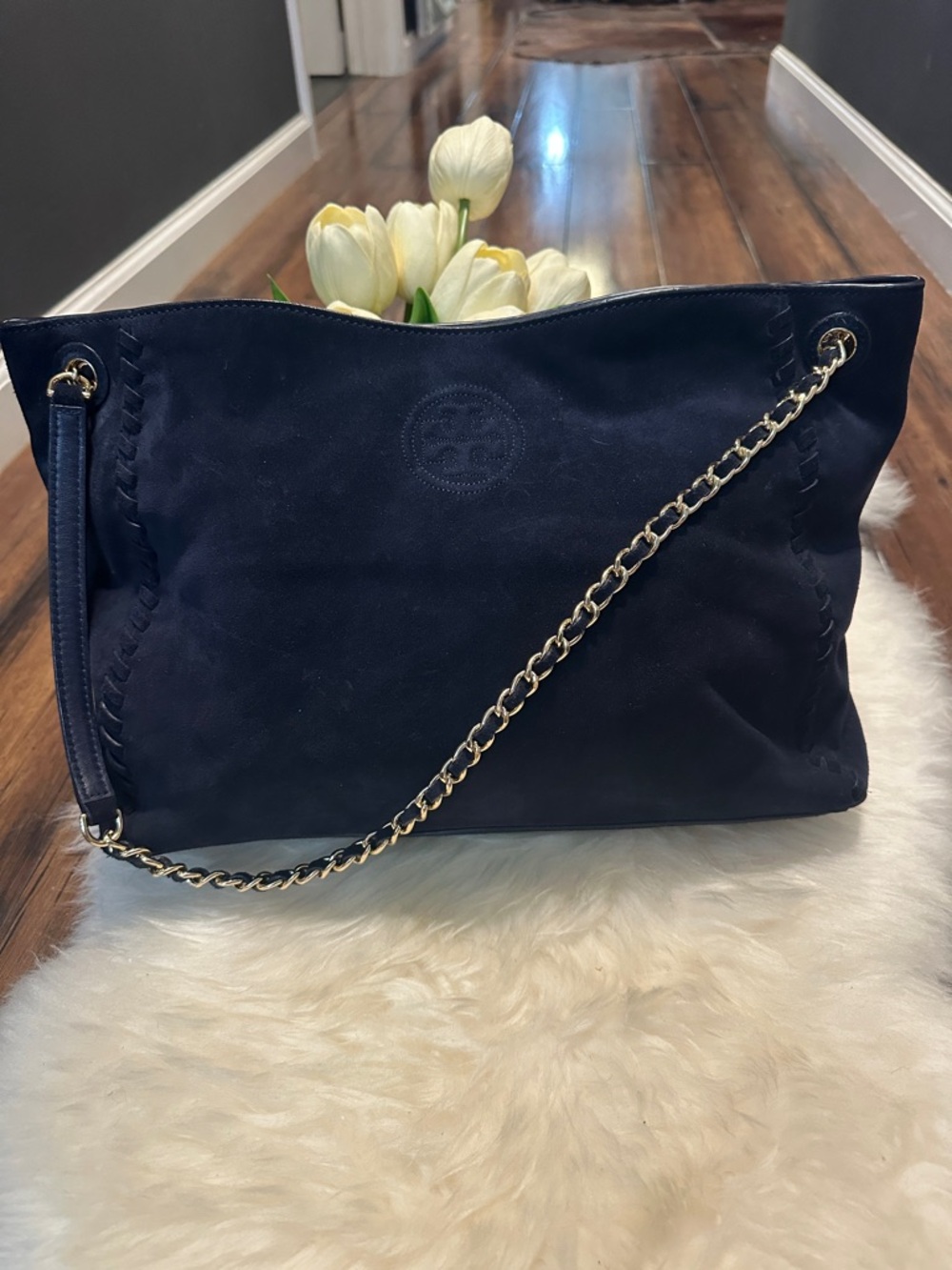 Navy suede bag